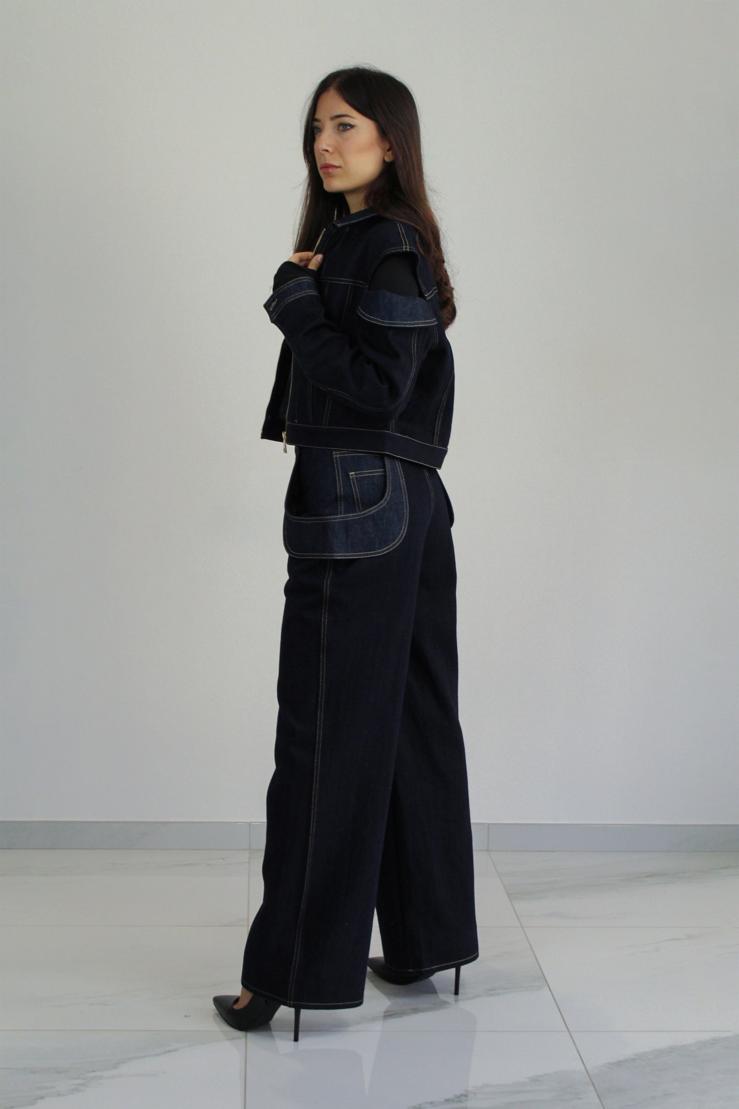 Pantalone in denim con dettagli lurex