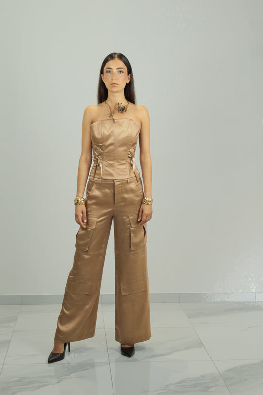 Pantalone cargo in raso