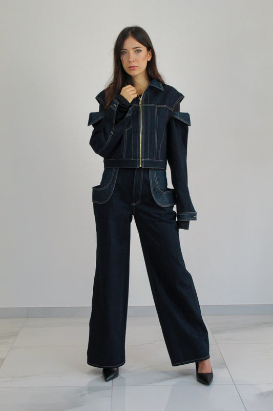 Pantalone in denim con dettagli lurex